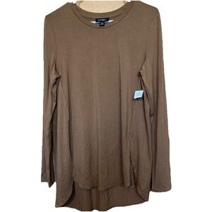 Lord & Taylor Tunic Top Womens Sz M Brown Long Sleeve High Low Hem Modest Earthy